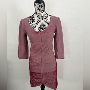 Red and white stripe Mini Dress with 3/4 Sleeves large